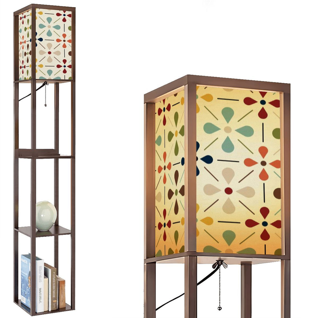 Scandinavian Floral Mid Mod Retro Floor Lamp with Shelves - Mid Century Modern Gal