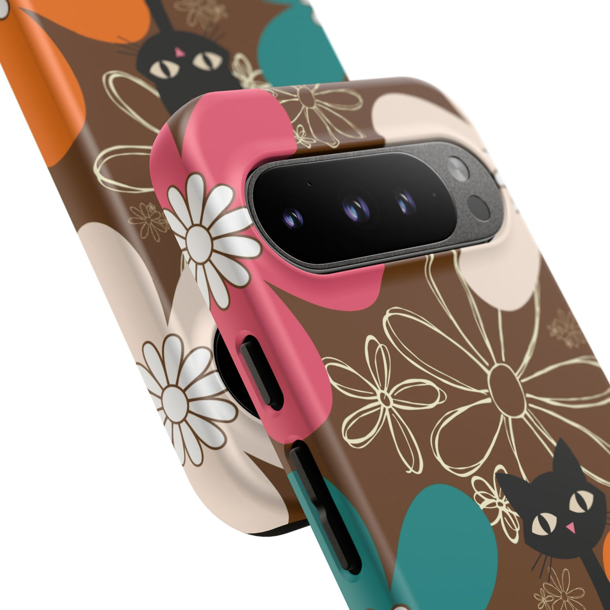 Atomic Cat Retro 70s Vibe Flower Power Tough Cases: Cute Floral and Cat Phone Case for Cat Lovers