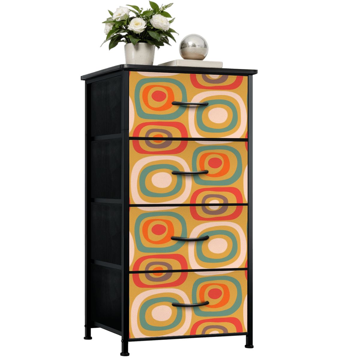 Mid Century Modern Geometric Design Orange Green Retro Designed 4-Drawer Dresser - Mid Century Modern Gal