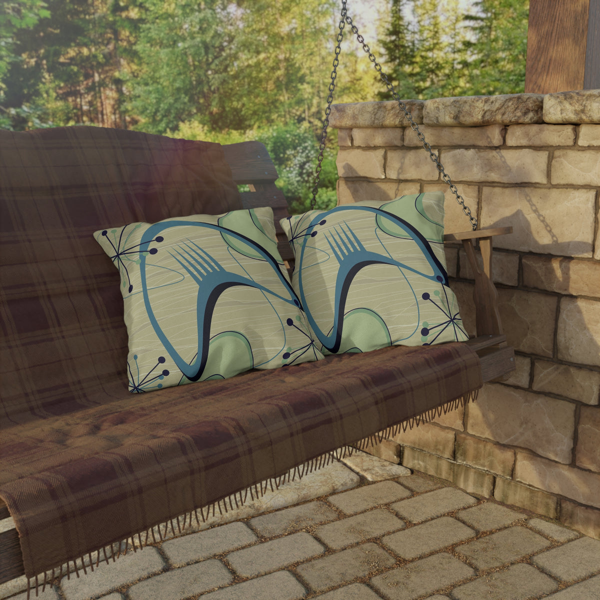 Mid Century Modern Atomic Boomerang Summer Garden Outdoor Pillows - Mid Century Modern Gal