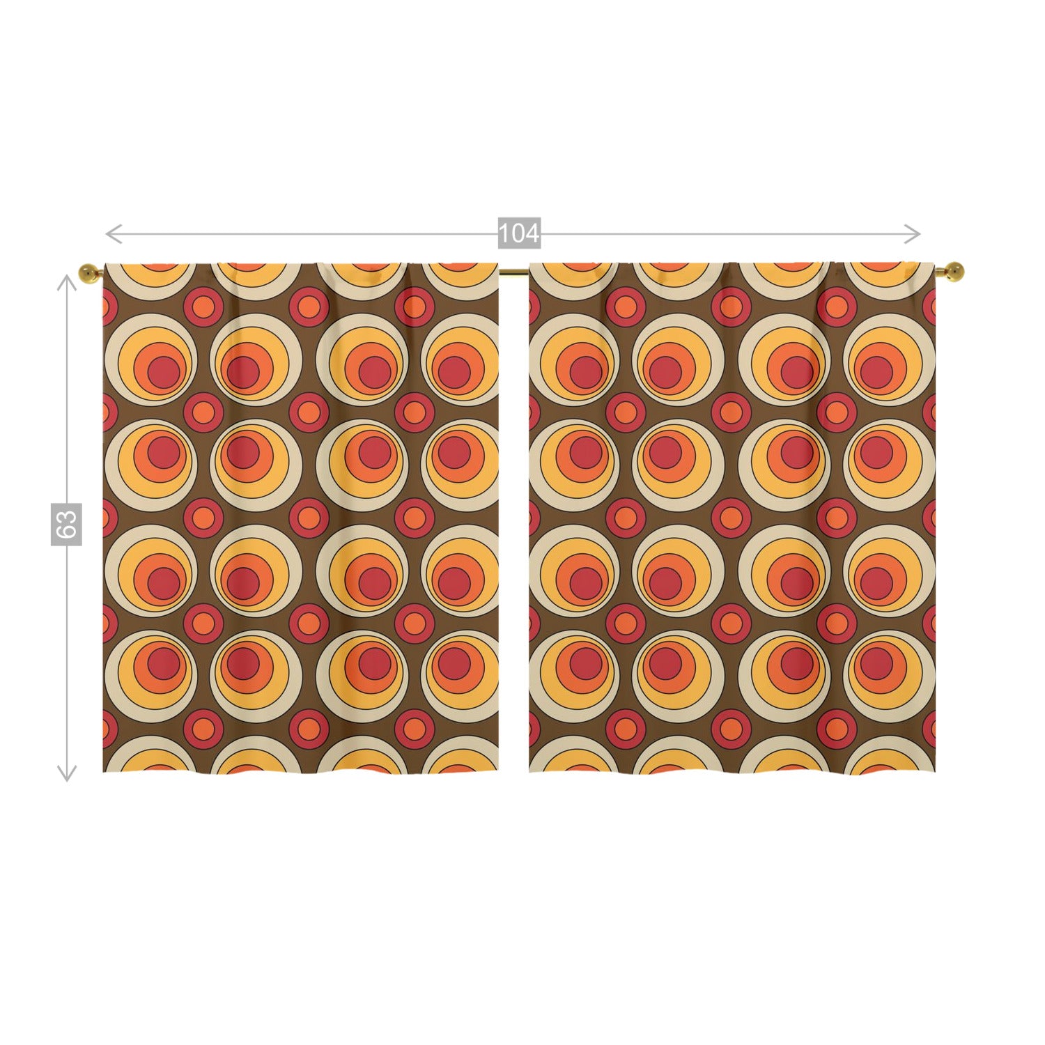 Mid Century Modern Groovy Orbs, Brown Yellow, Orange, Retro Window Curtains (two panels) - Mid Century Modern Gal