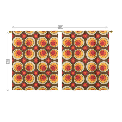 Mid Century Modern Groovy Orbs, Brown Yellow, Orange, Retro Window Curtains (two panels) - Mid Century Modern Gal