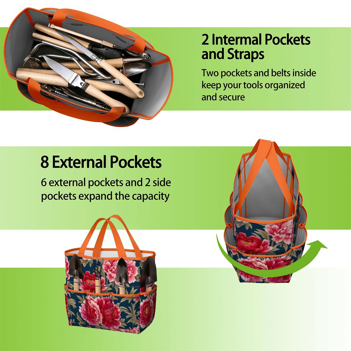Modern Chinoiserie Royal Blue, Pink Red Floral Garden Tool Bag