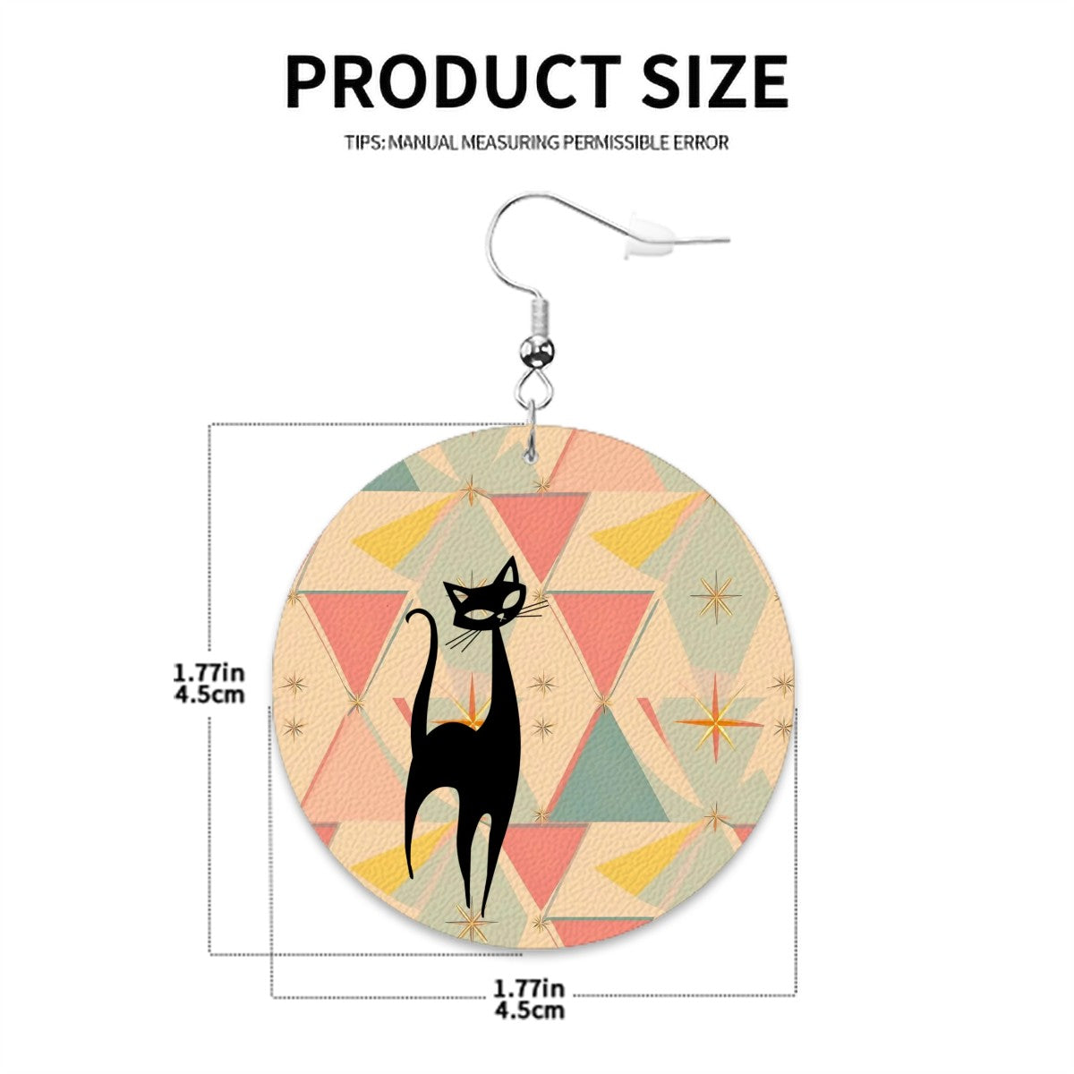 Atomic Cat, Mid Mod Pink Aqua Kitschy Mod Faux Leather Round Earrings - Mid Century Modern Gal