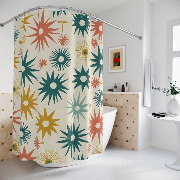 Mid Century Modern Atomic Starburst Shower Curtain
