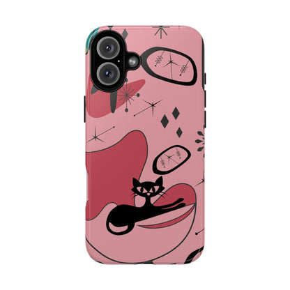 Atomic Cat, Pink Mid Century Modern, Egg Chair, Space Cat Tough Phone Case