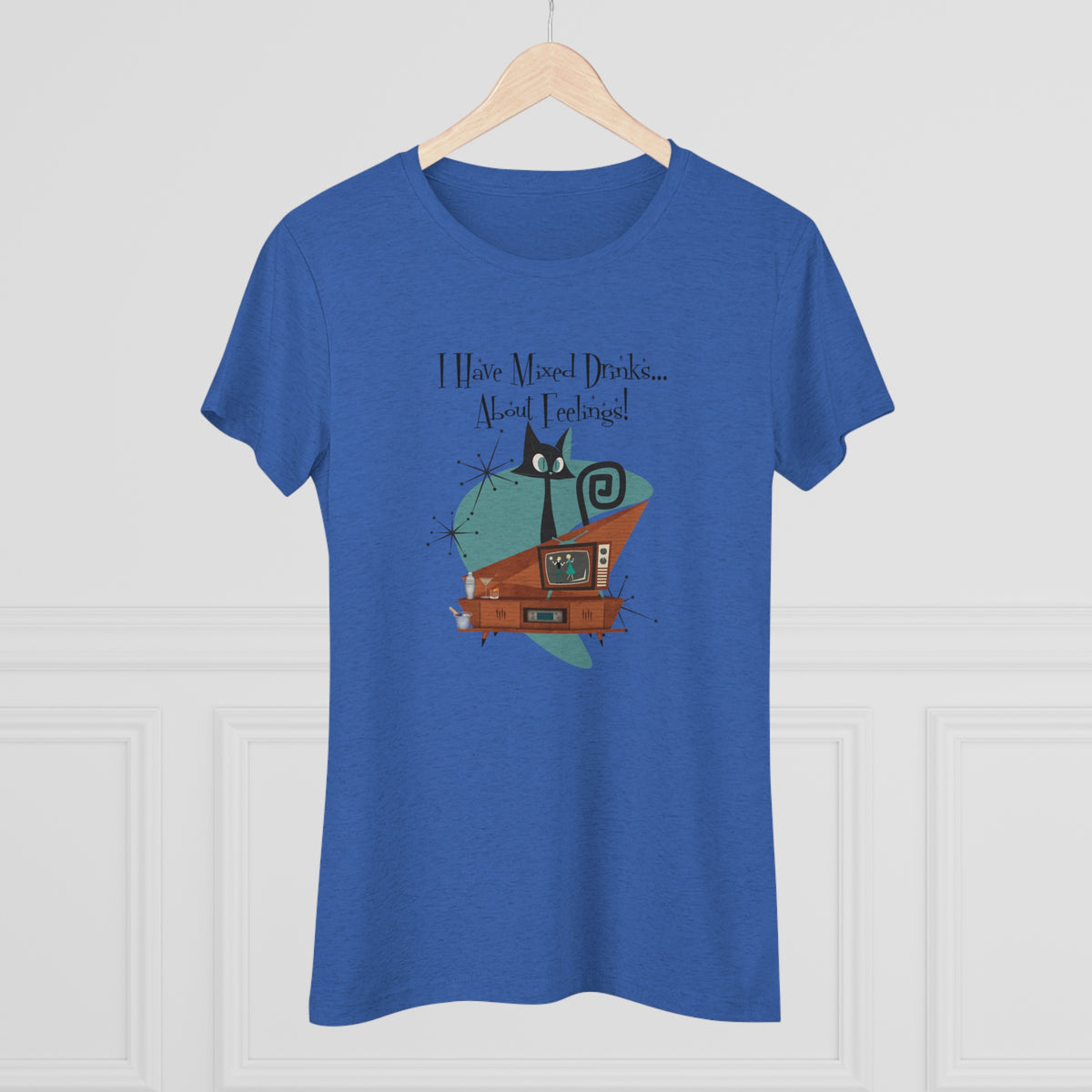 Atomic Kitschy Cat, Funny Cocktail Tee, Mid Century Modern Style Women's Triblend Tee - Mid Century Modern Gal