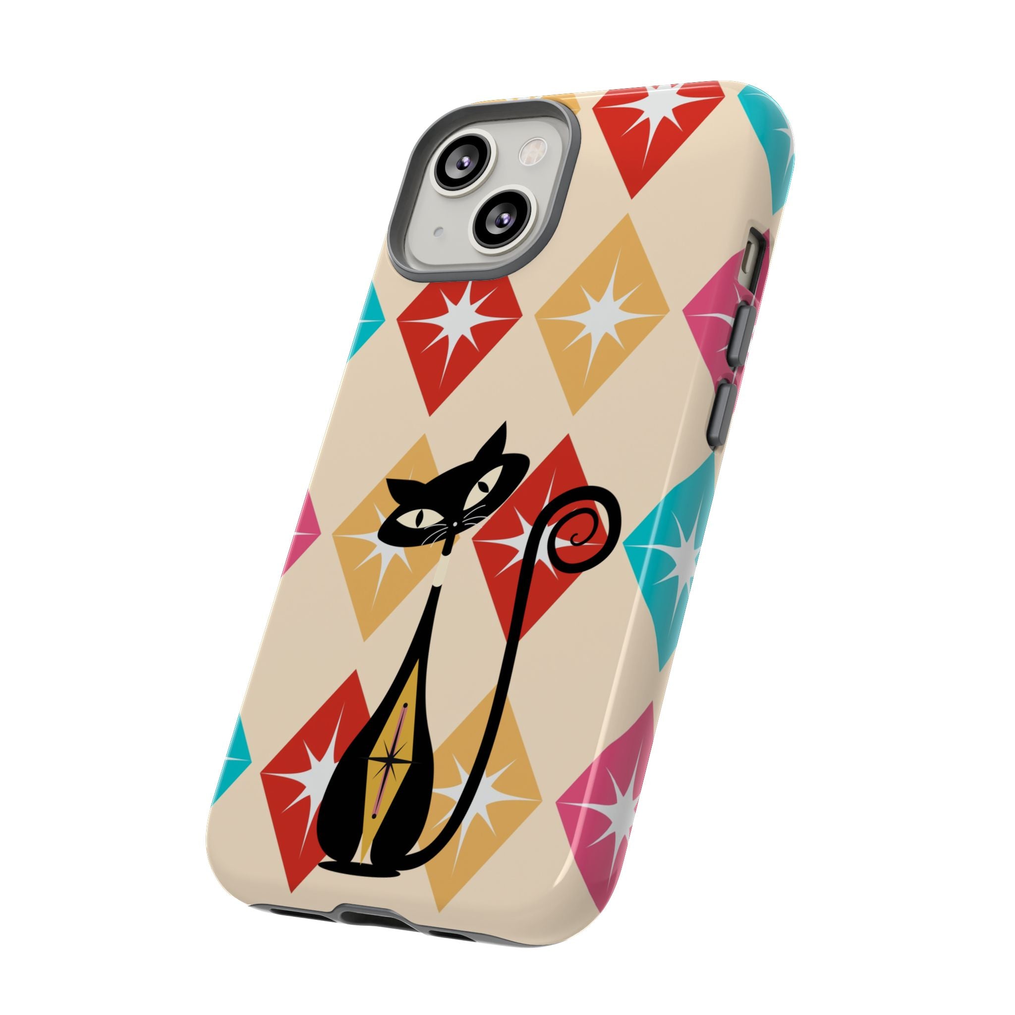 Mid Century Modern Atomic Cat, Atomic 50s Diamonds Retro Phone Tough Cases