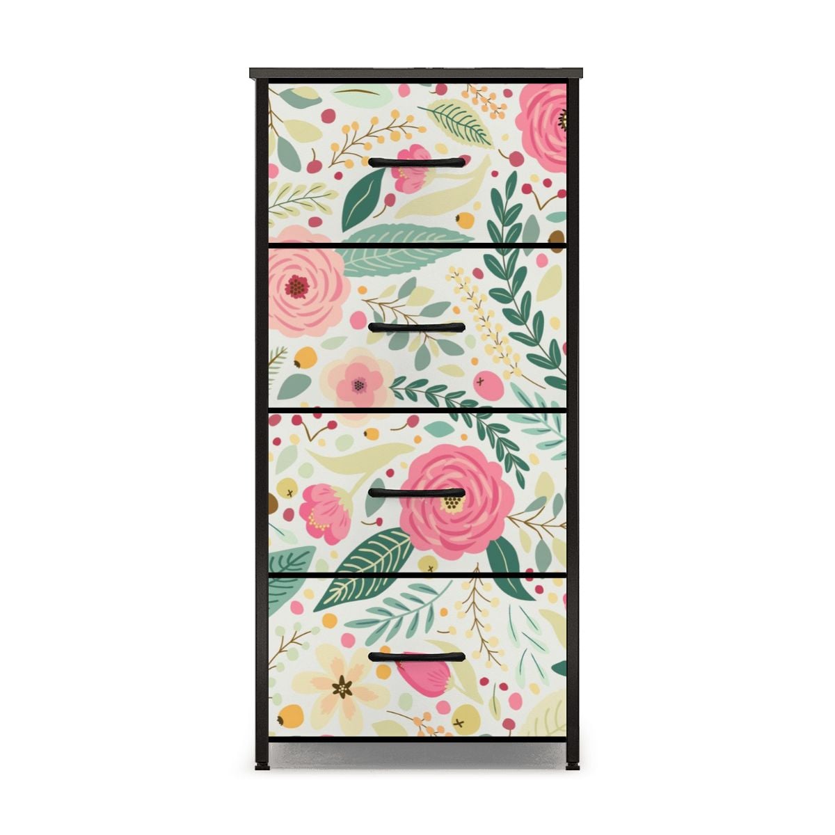 Floral Pink Mid Century Modern 4-Drawer Dresser - Mid Century Modern Gal