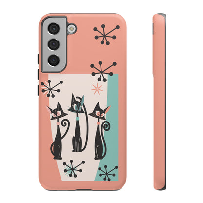 Atomic Cat Mid Mod Coral Aqua Blue Starburst Kitschy Fun Chic Samsung, Smart Phones Tough Cases - Mid Century Modern Gal