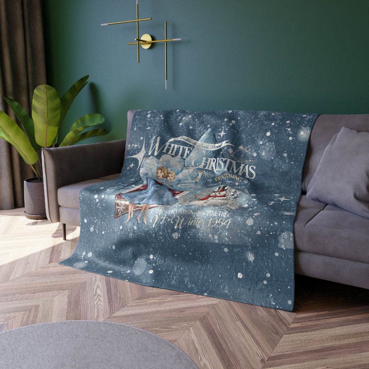 Sister Sister 50s White Christmas Holiday Kitsch Wallace And Davis Movie, Blue Crushed Velvet Blanket - Mid Century Modern Gal