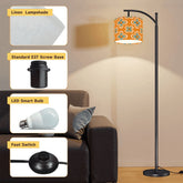 Mid Century Modern Scandinavian Modern Danish Orange, Blue Floral MCM Arc Floor Lamp - Mid Century Modern Gal