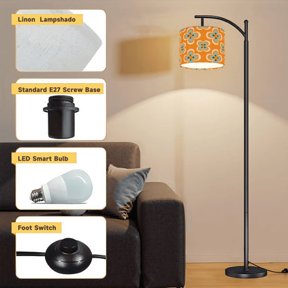 Mid Century Modern Scandinavian Modern Danish Orange, Blue Floral MCM Arc Floor Lamp - Mid Century Modern Gal