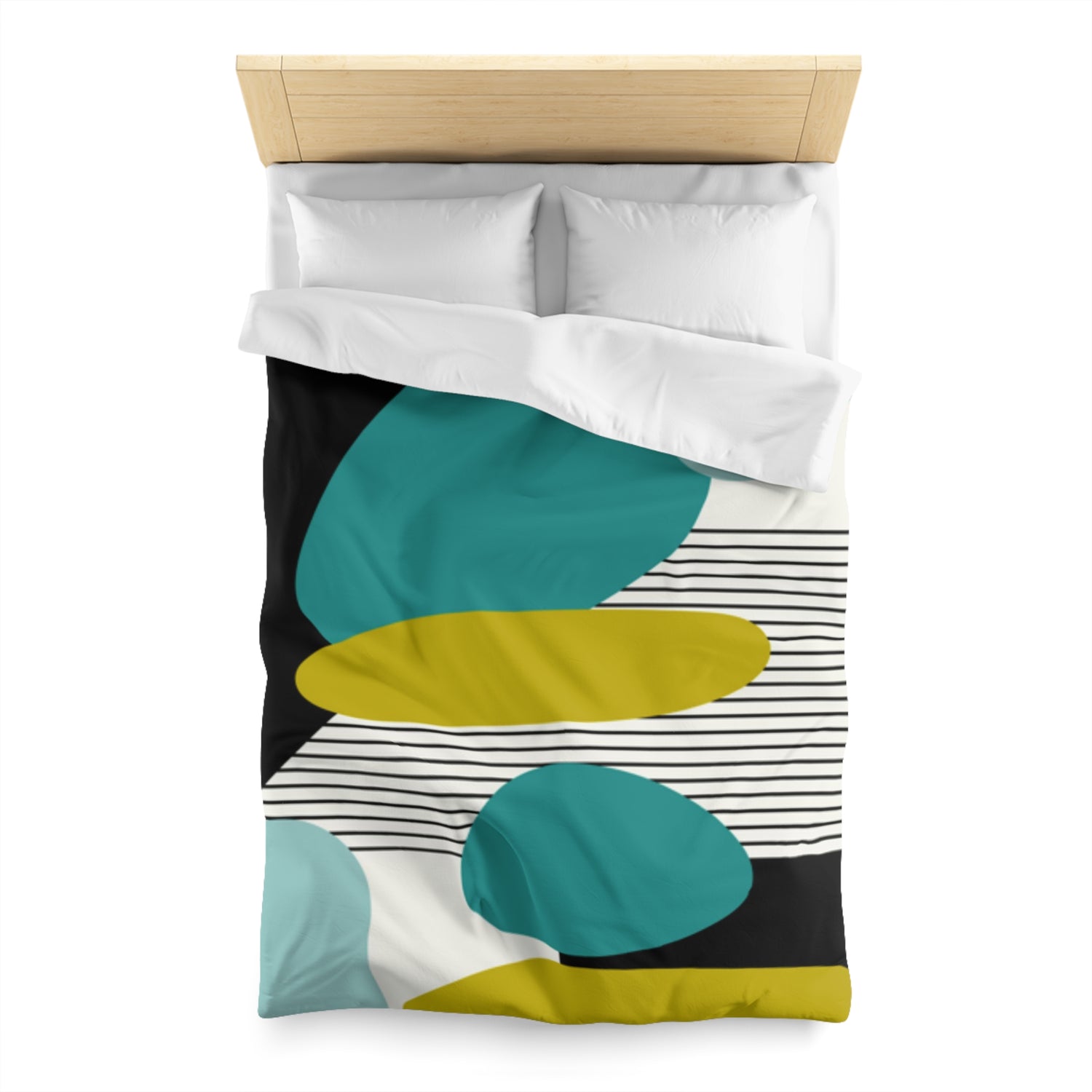 Mid Century Modern Retro MCM Design Abstract Turquoise, Green, Black, Light Blue Microfiber Duvet Cover - Mid Century Modern Gal