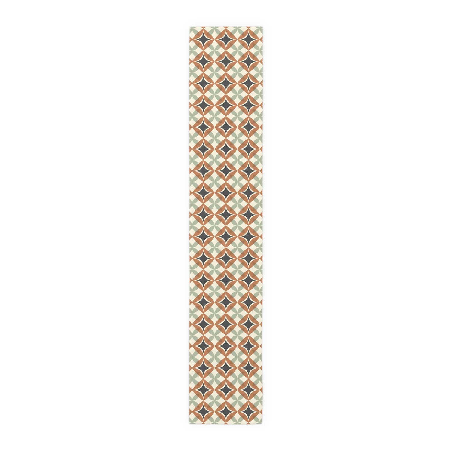 Mid Century Modern Interlocking Geometric, Terracotta Sage Charcoal Table Runner - Mid Century Modern Gal