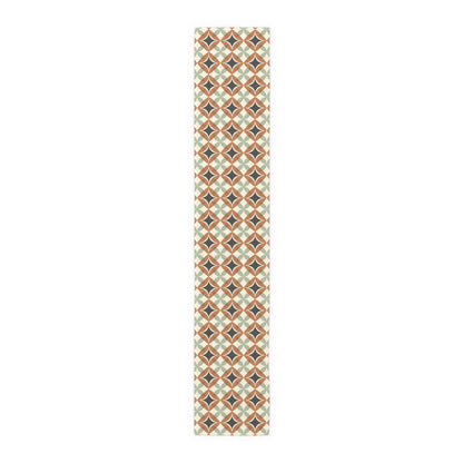 Mid Century Modern Interlocking Geometric, Terracotta Sage Charcoal Table Runner - Mid Century Modern Gal