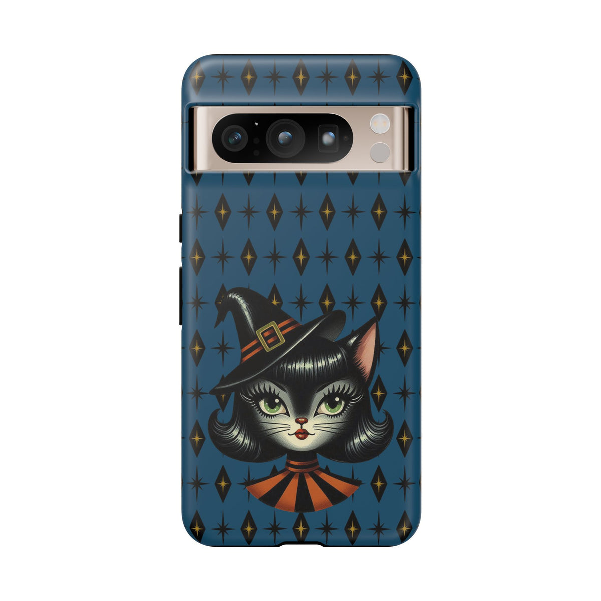 Vintage Halloween Black Cat Sexy Sexton Mid Century Modern Blue Tough Phone Case