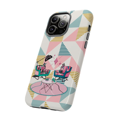 Atomic Cats Reading, Book Talk, Book Lover, Retro Chic Phone Case with Retro Vibe - Cozy Living Room Design
