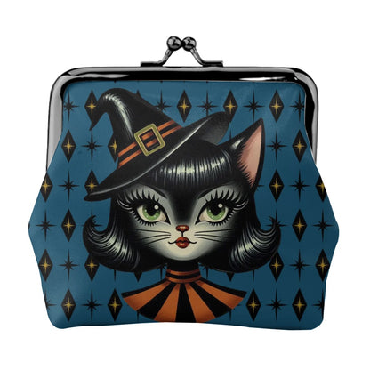 Vintage Halloween Black Cat Sexy Sexton Mid Century Modern Blue Coin Purse - Mid Century Modern Gal