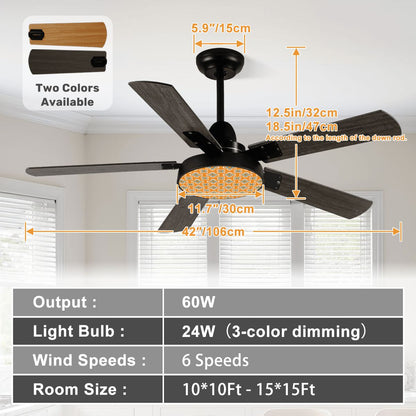 Mid Century Modern Scandinavian Orange Blue Floral Retro Ceiling Fan With Light - Mid Century Modern Gal