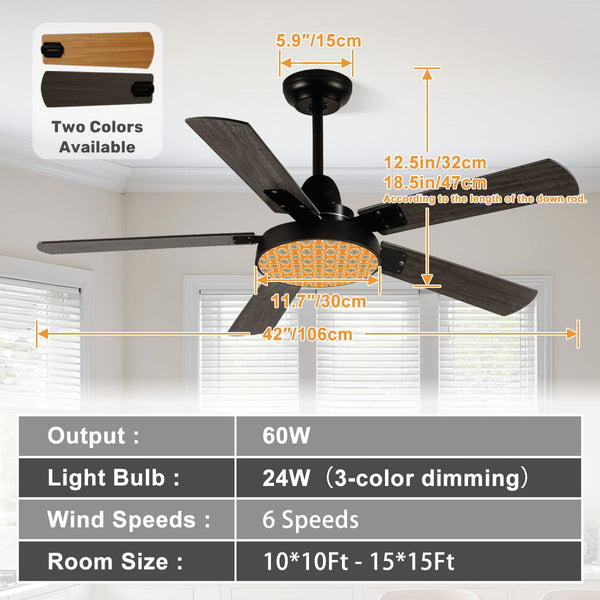 Mid Century Modern Scandinavian Orange Blue Floral Retro Ceiling Fan With Light