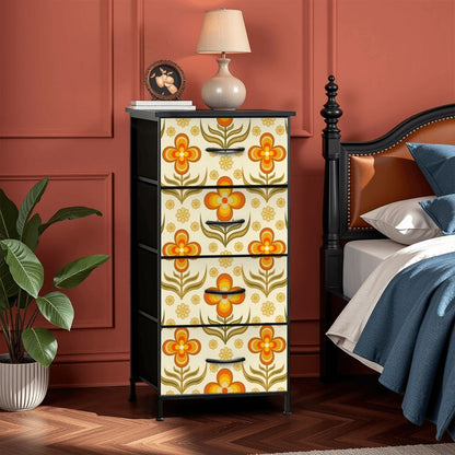 70s Retro Groovy Flower Power Floral Orange Yellow Green 4-Drawer Dresser - Mid Century Modern Gal