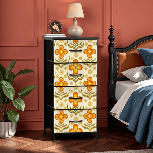 70s Retro Groovy Flower Power Floral Orange Yellow Green 4-Drawer Dresser