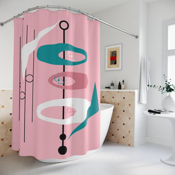 Mid-Century Modern Atomic Pink, Teal, White Retro Shower Curtain - Retro Pink & Teal Design
