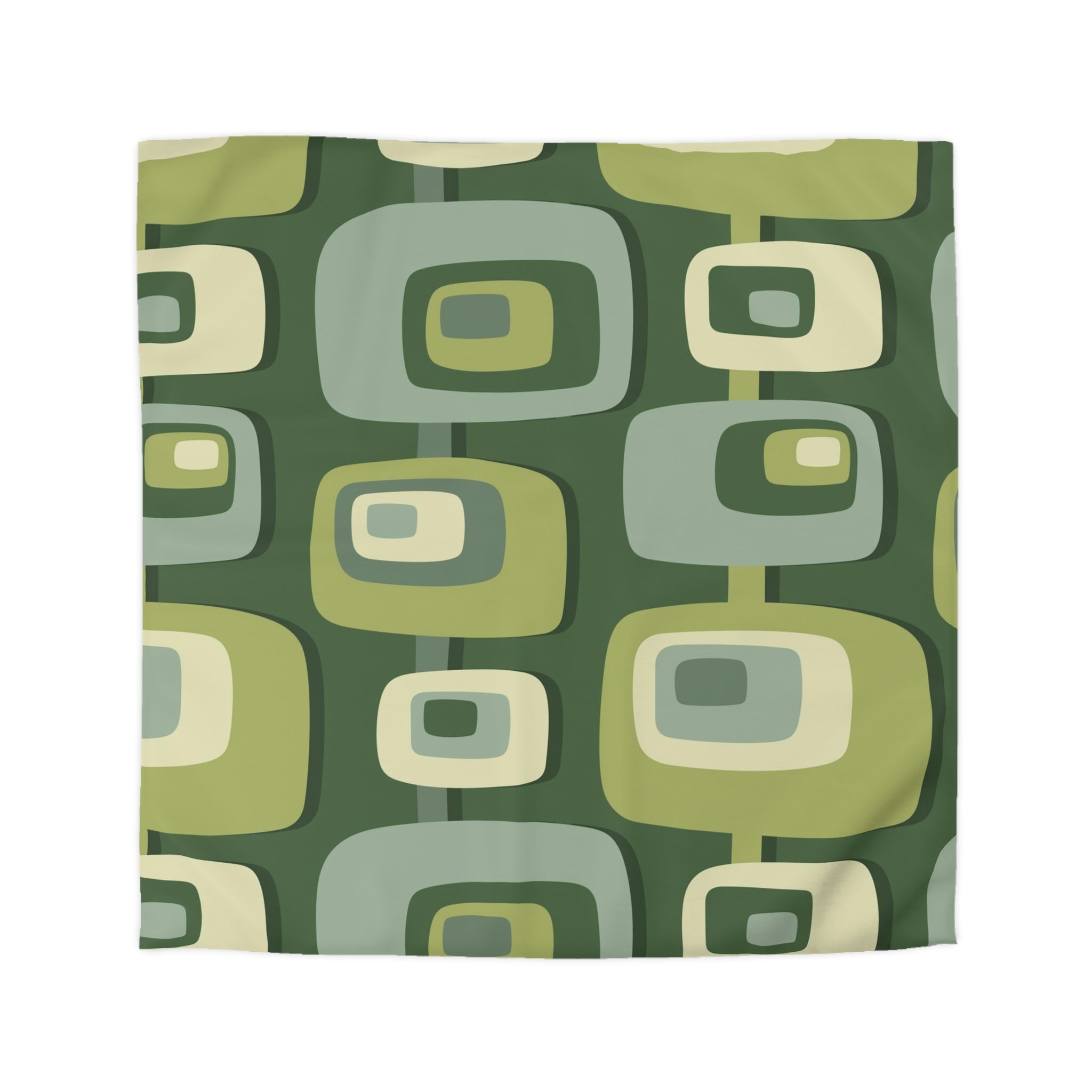 Mid Century Modern, Geometric, Groovy Green, Beige, Abstract, 60s 70s Retro, Mid Mod, MCM Duvet Cover