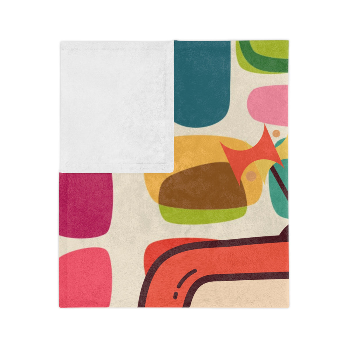 Mid Century Modern Amoeba Designed Atomic Cat Retro Mod Velveteen Microfiber Blanket - Mid Century Modern Gal