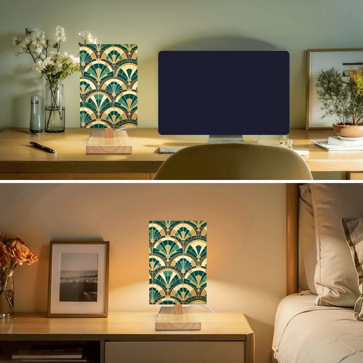 Art Deco Peacock Inspired Square Table Lamp