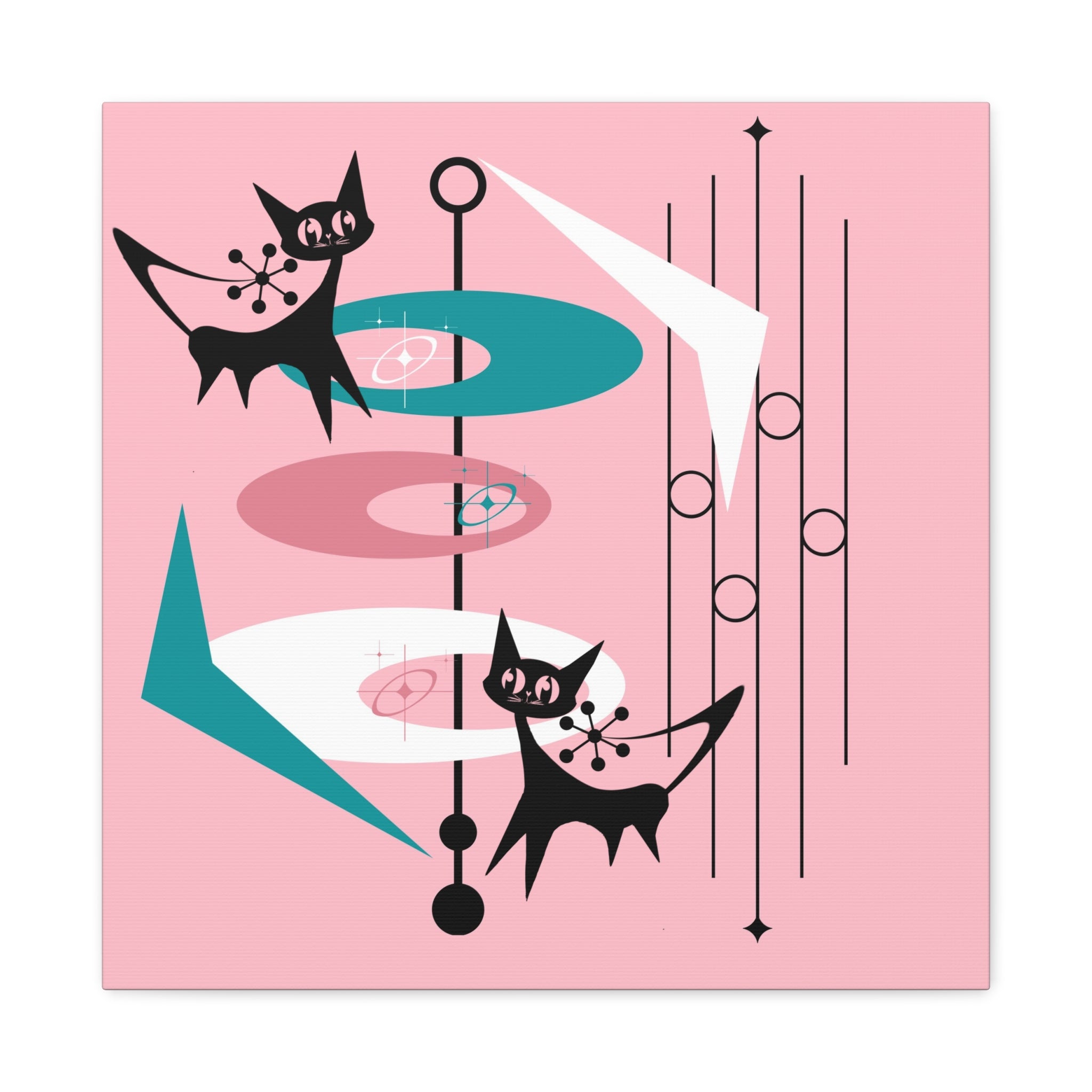 Atomic Cat Pink Abstract Minimalist Mid Century Modern Wall Canvas Art - Modern Geometric Wall Decor