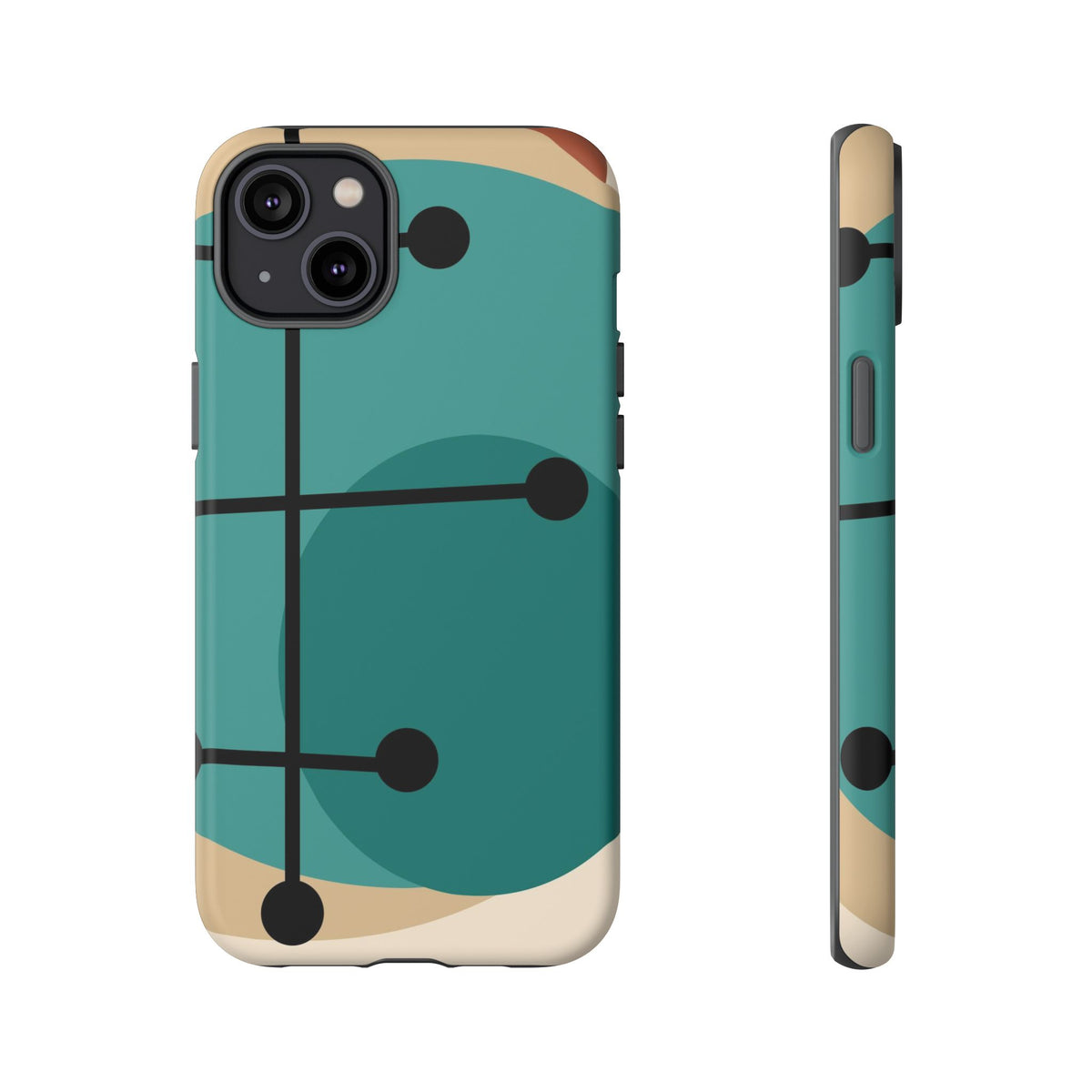 Mid Century Mod, Geometric, Retro Beige Teal Blue, Smart Phones Tough Phone Cases