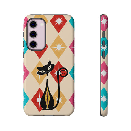 Mid Century Modern Atomic Cat, Atomic 50s Diamonds Retro Phone Tough Cases
