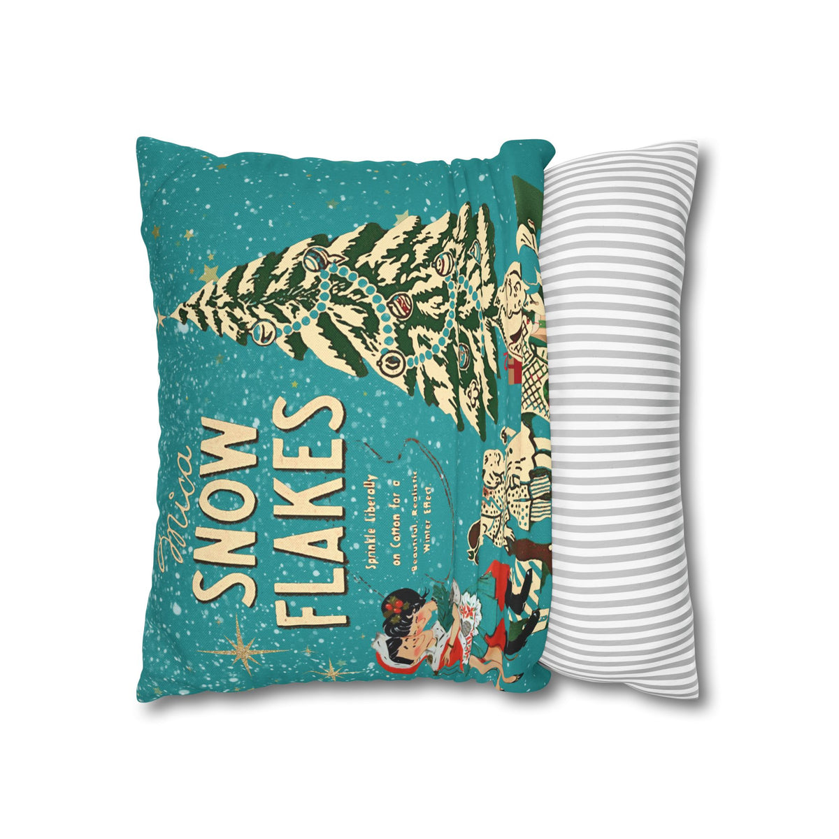 50s Mica Snow Christmas Pillow, Kitschy Mod Couple, Festive Fun Pillow Cover - Mid Century Modern Gal