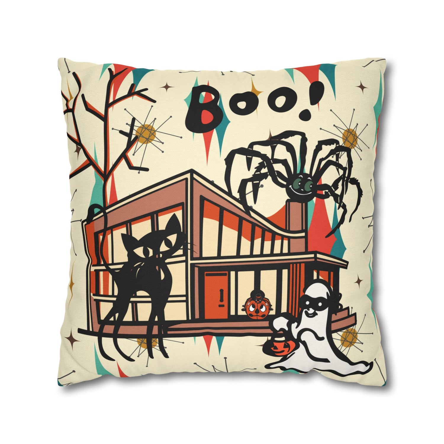 Retro Halloween, Atomic Cat Franciscan Pattern, Kitschy Boo Pillow Cover Only - Mid Century Modern Gal
