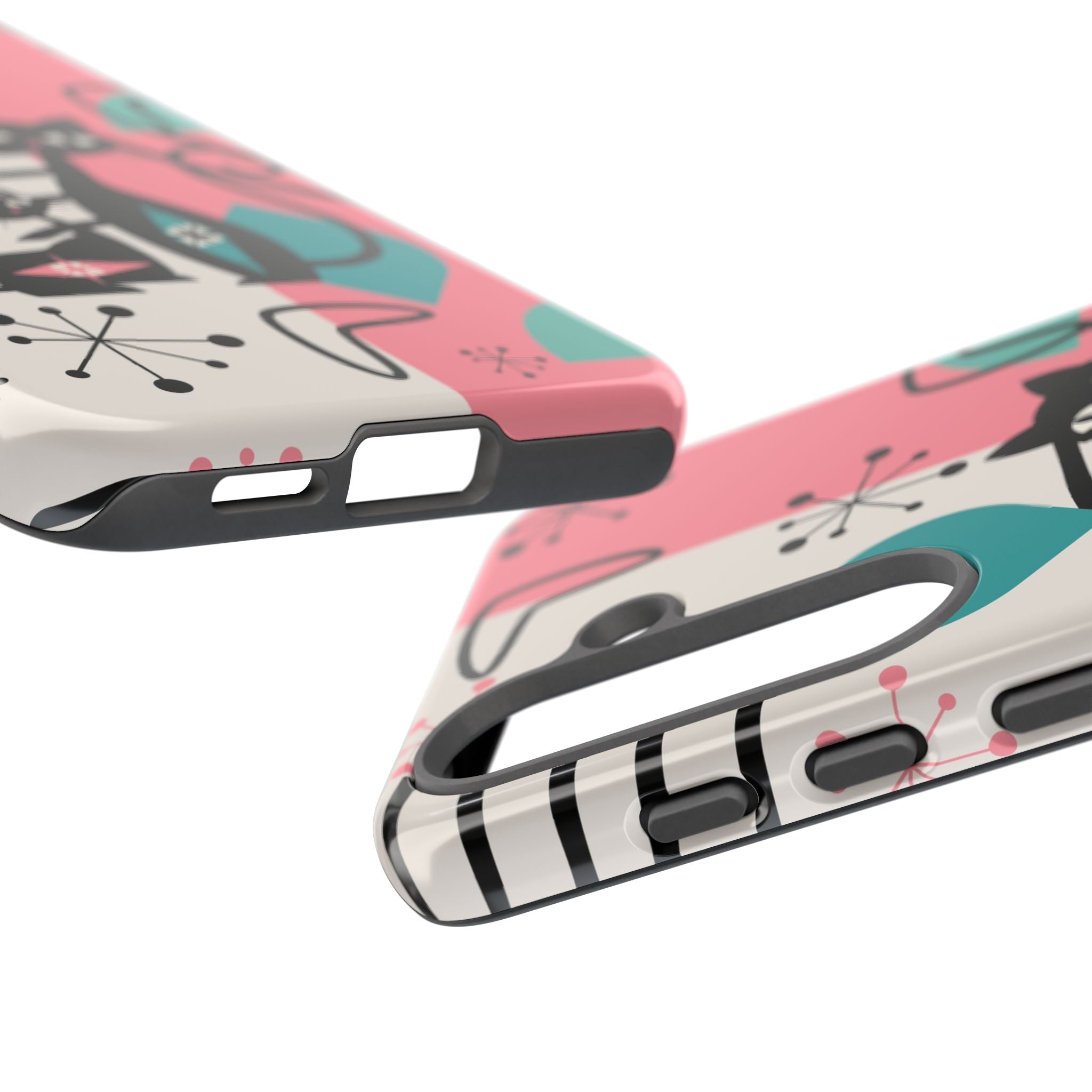 Mid Mod Atomic Cat Boomerang Starburst, Pink, Black Kitschy Stylish Cat Phone Case: Modern Design for Cat Lovers