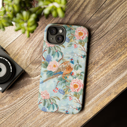 Chinoiserie Designed Floral Pheasant Phone Case with Bird Design