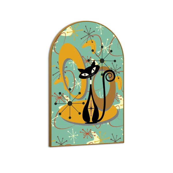 Atomic Cat Boomerang Art, Mid Century Modern Arc Wall Art