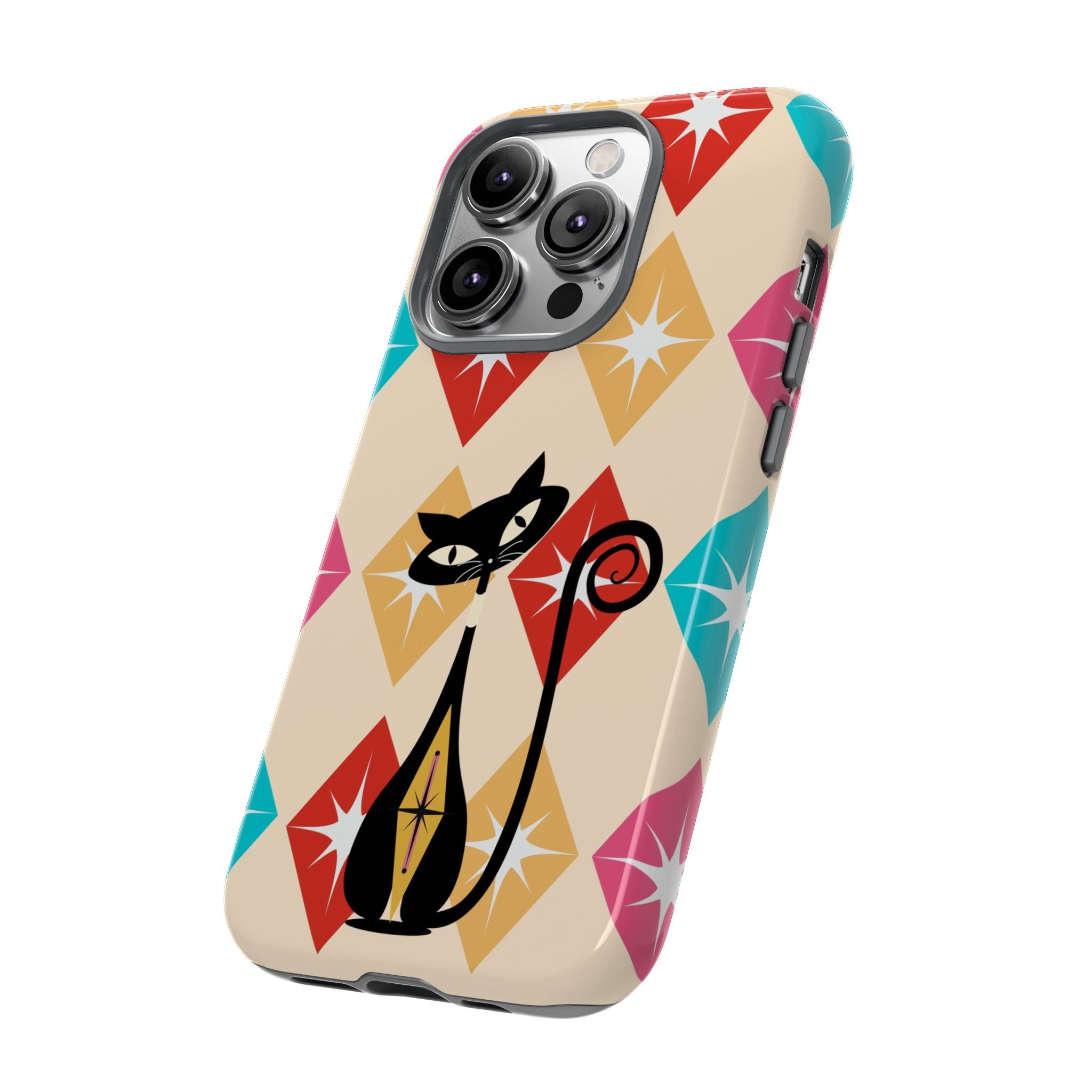 Mid Century Modern Atomic Cat, Atomic 50s Diamonds Retro Phone Tough Cases