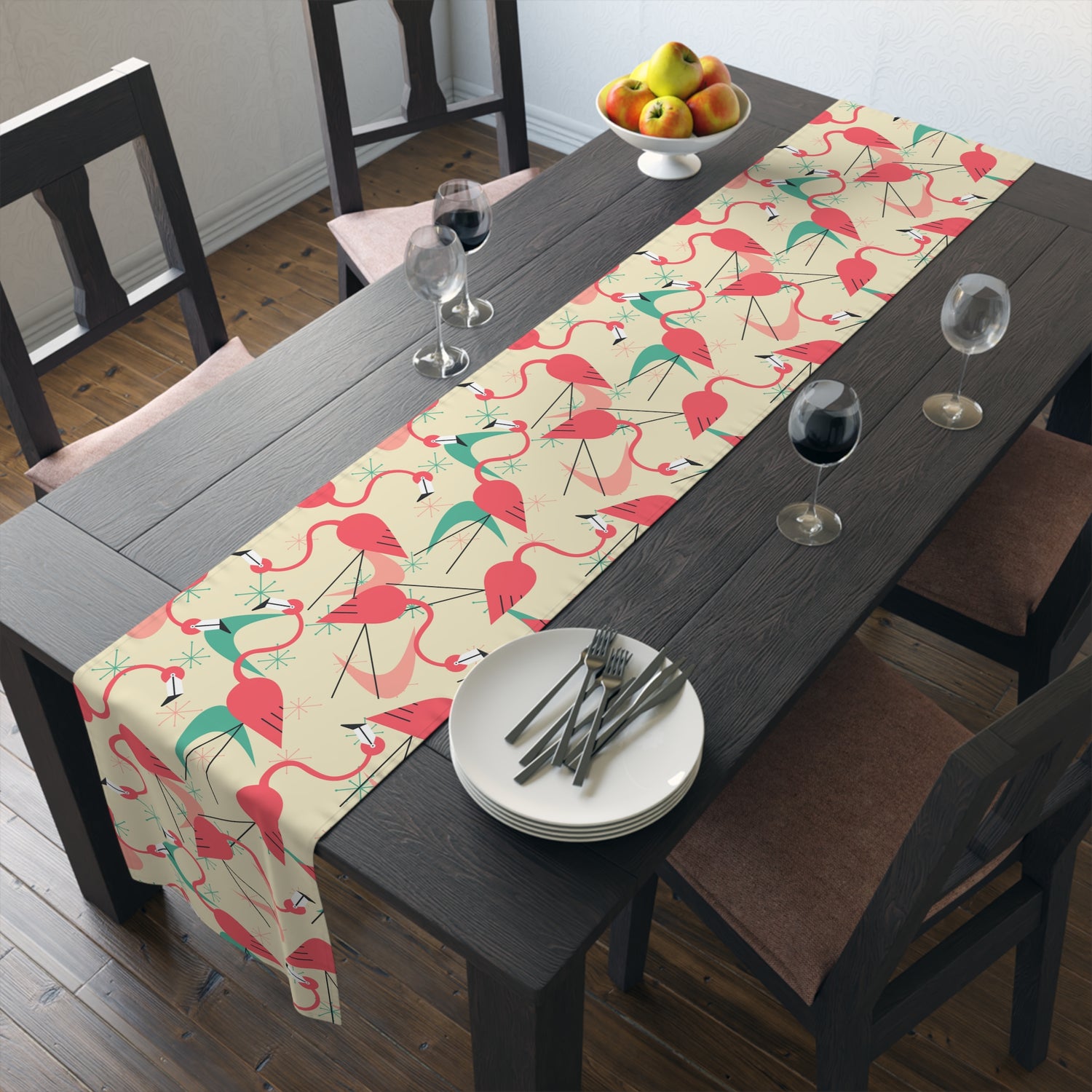 Retro Kitschy Tropical Flamingo Summer Vibes, Palm Spring California Table Runner for Summer Parties &amp; Home Decor - Mid Century Modern Gal