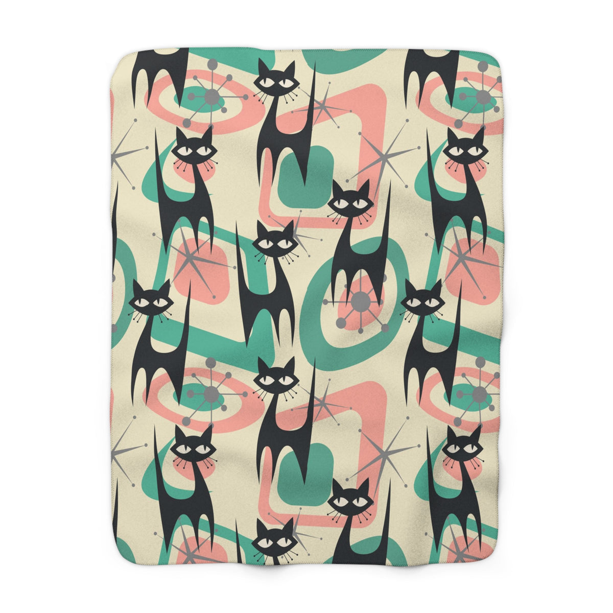 Atomic Home Living, Black Kitschy Cats, Cat Mom Mid Century Modern Designed Sherpa Fleece Blanket - Mid Century Modern Gal
