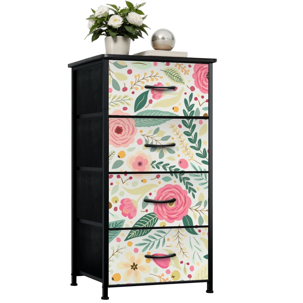 Floral Pink Mid Century Modern 4-Drawer Dresser - Mid Century Modern Gal