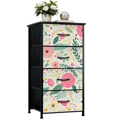 Floral Pink Mid Century Modern 4-Drawer Dresser - Mid Century Modern Gal