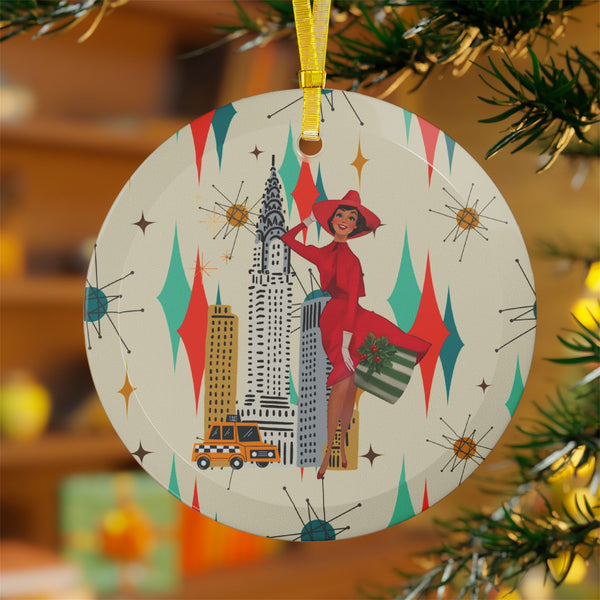 Mid Century Modern Christmas Kitsch Gal, Vintage-Inspired Glass Ornaments - Retro Cityscape Holiday Decor