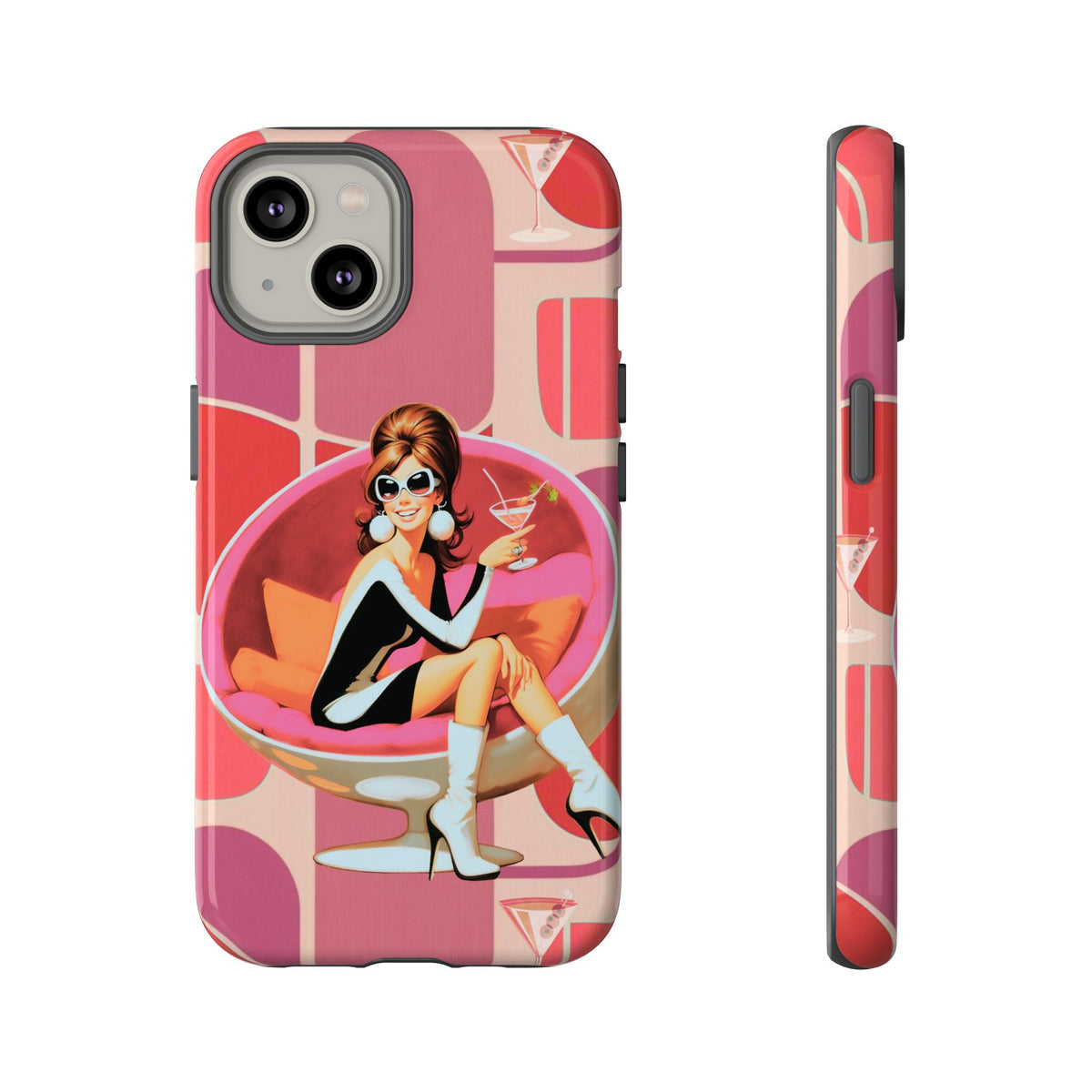 Mid Mod 60s Mod Gal, Kick Back Enjoy, Retro Chic Phone Case with Cocktail Design - Mid Century Modern Gal