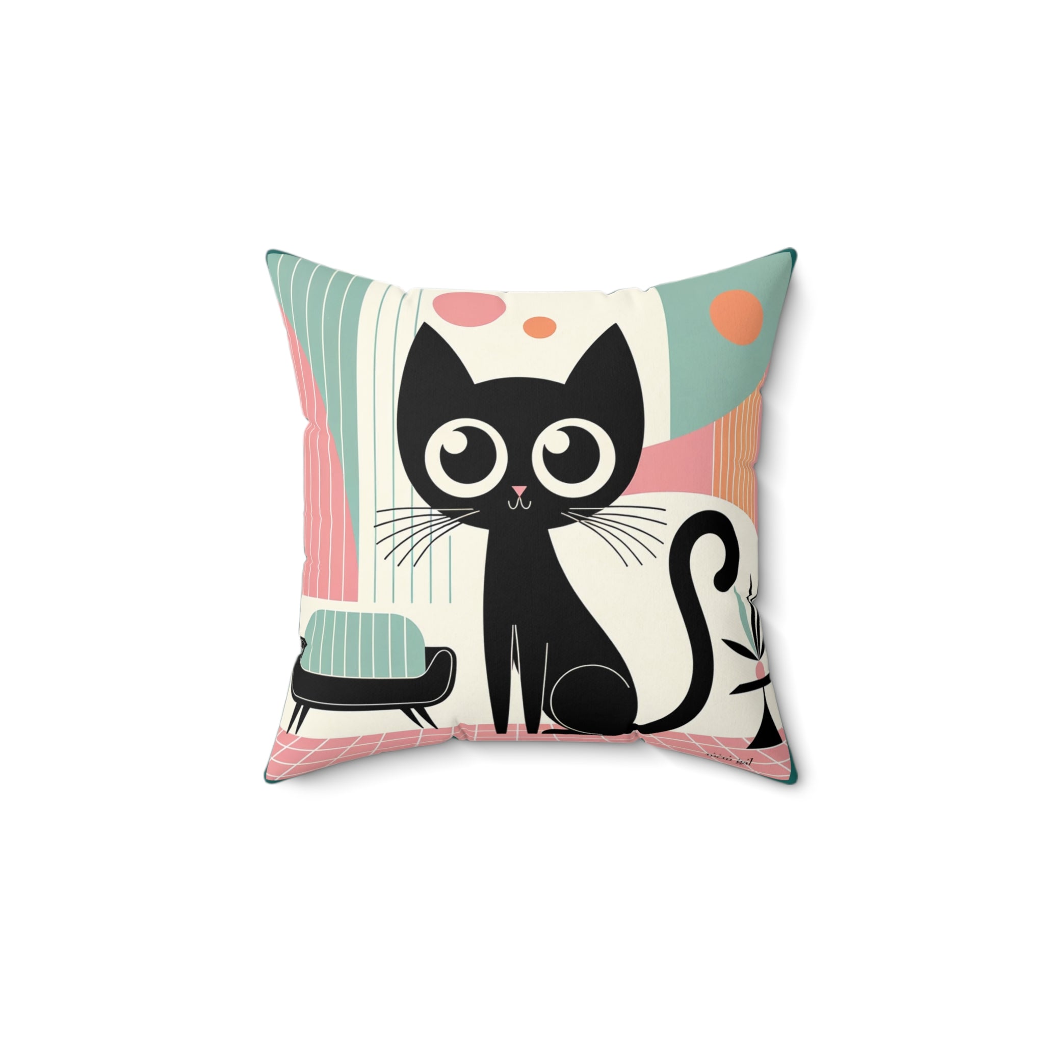 Mid Mod Atomic Cat Kitschy Throw Pillow Including Insert, MCM Home Decor