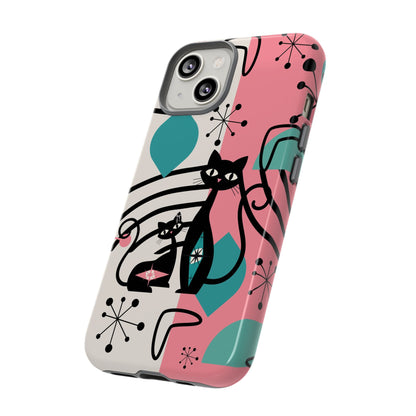 Mid Mod Atomic Cat Boomerang Starburst, Pink, Black Kitschy Stylish Cat Phone Case: Modern Design for Cat Lovers