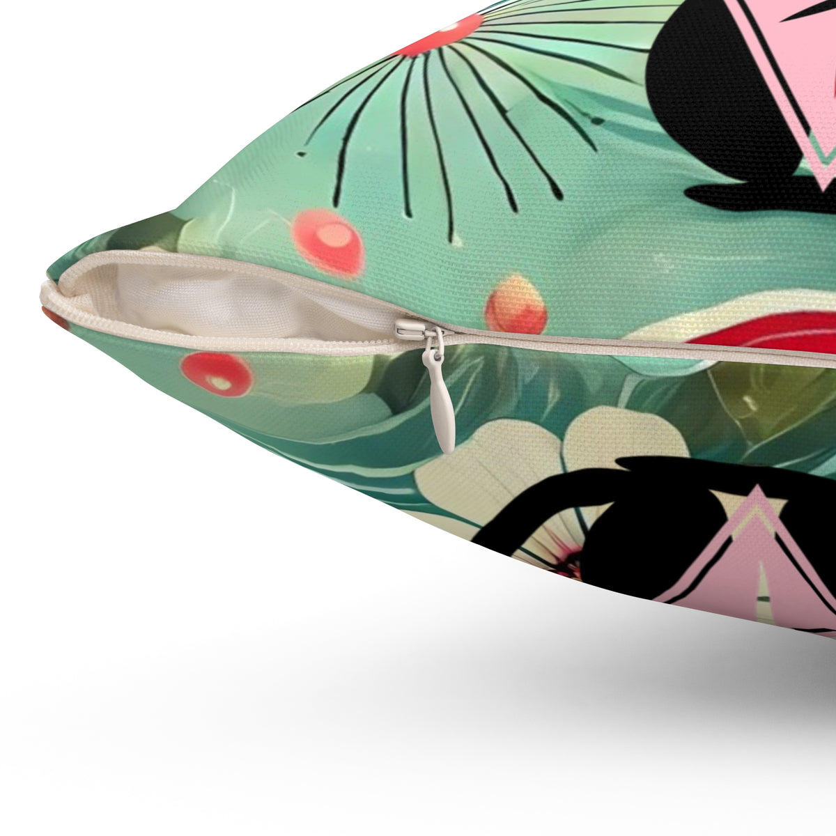 Whimsical Atomic Cat & Strawberry Decorative Pillow - Cozy Home Accent - Mid Century Modern Gal