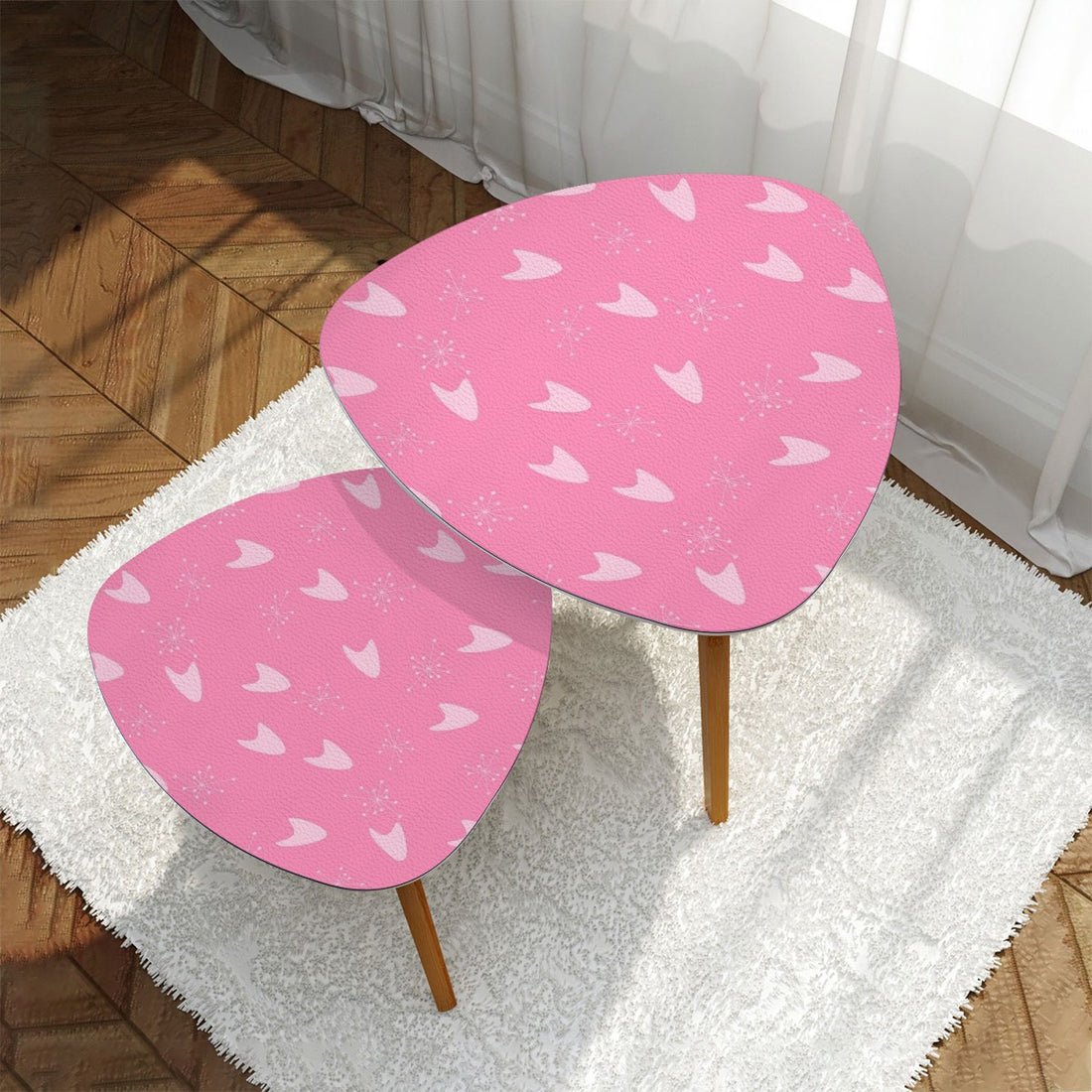 Atomic Starburst 50s Pink Boomerang Mid Mod Nesting Tables - Mid Century Modern Gal